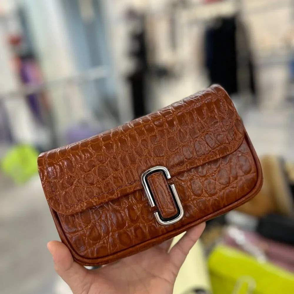NWT! New Marc Jacobs J Marc Mini Shoulder Bag -Croc-embossed Leather Cognac 3way